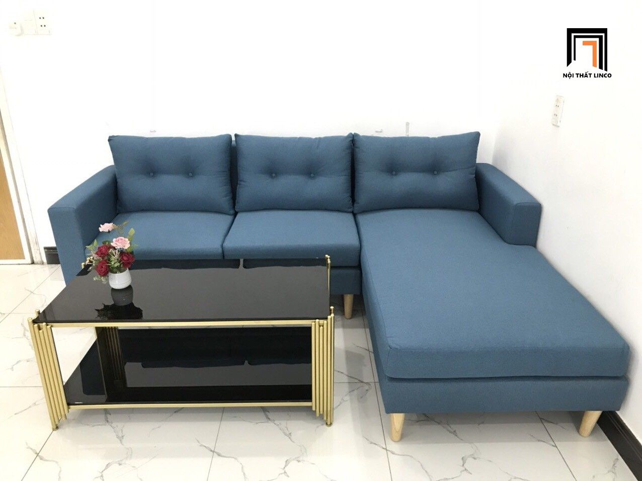Bộ ghế sofa góc chữ L xanh dương 2m2 x 1m6 cho không gian nhỏ
