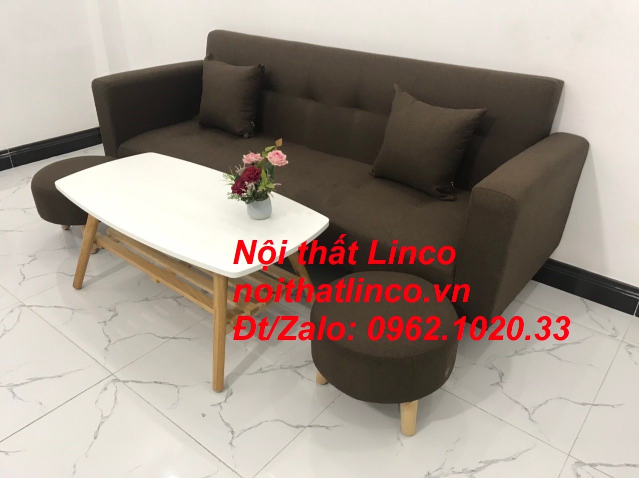 Bộ ghế sofa băng đa năng nâu cafe đậm rẻ Nội thất Linco HCM Sài Gòn SG