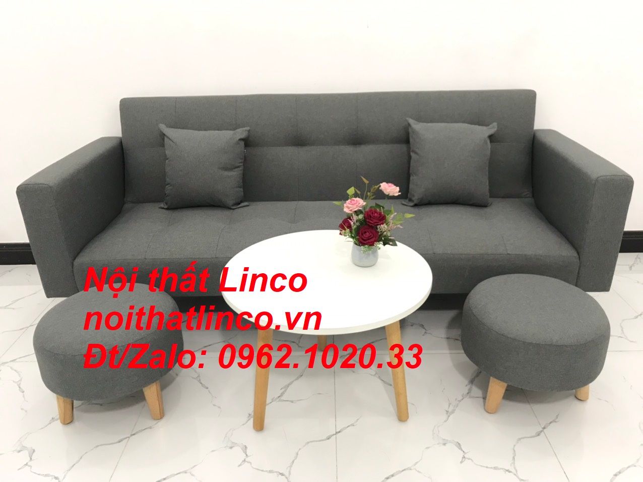 Bộ ghế sofa băng đa năng 2m giường nằm xám đen lông chuột giá rẻ