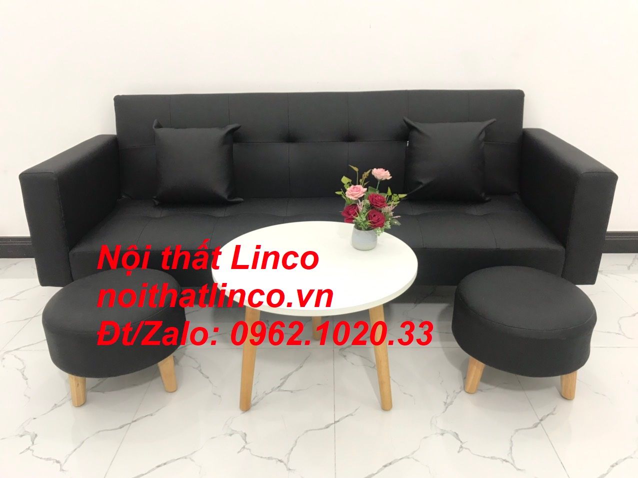 Bộ bàn ghế sofa băng đa năng mini nhỏ simili đen dài 2m