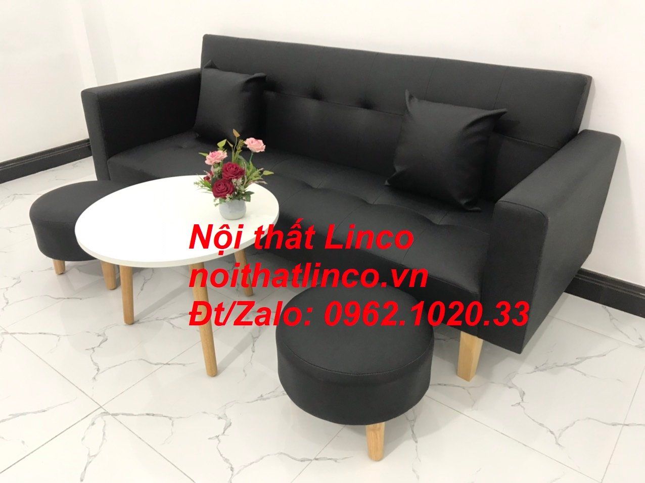 Bộ bàn ghế sofa băng đa năng mini nhỏ simili đen dài 2m