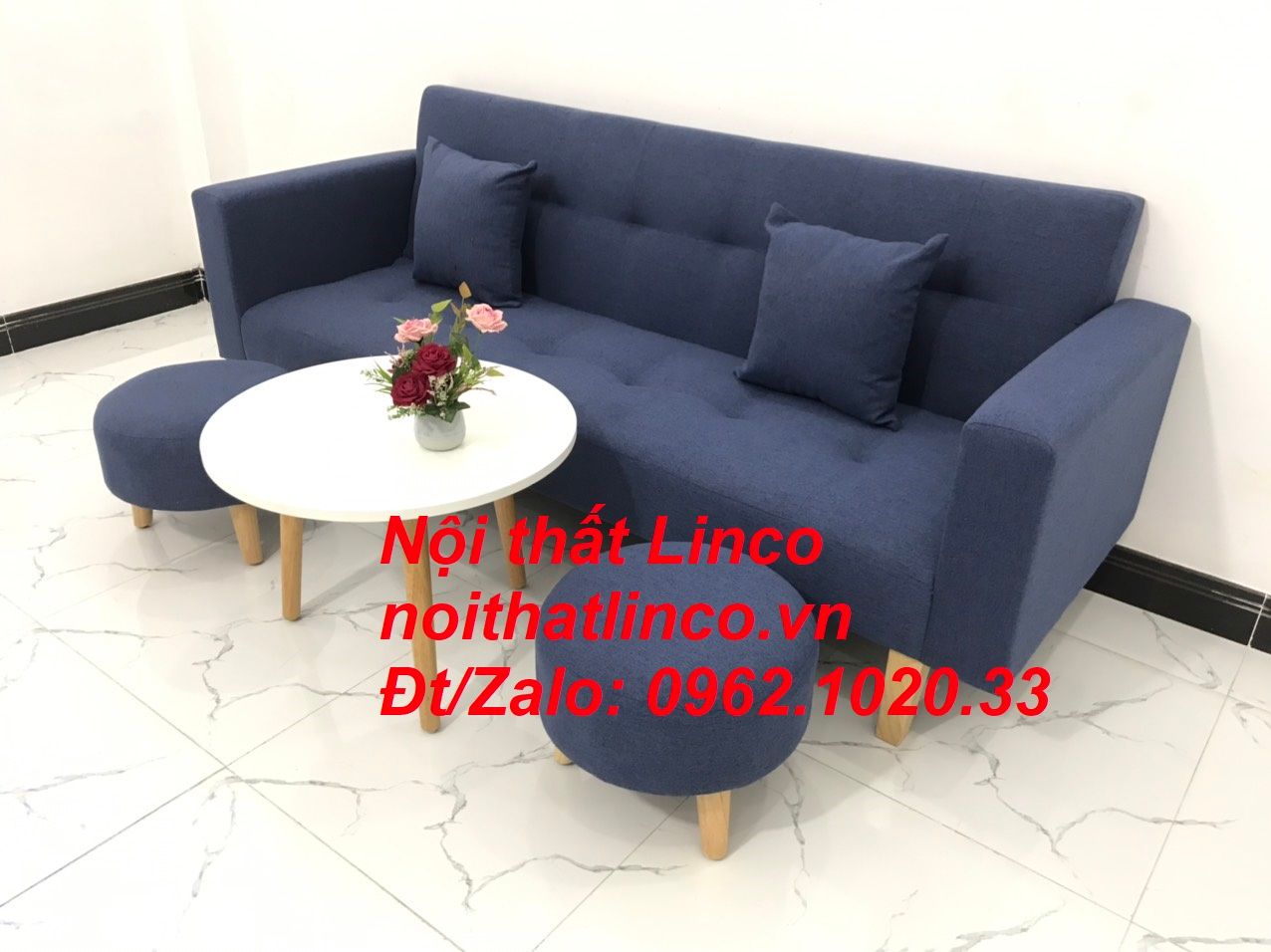Bộ ghế sofa băng giường nằm thông minh xanh dương đen đậm rẻ Linco HCM
