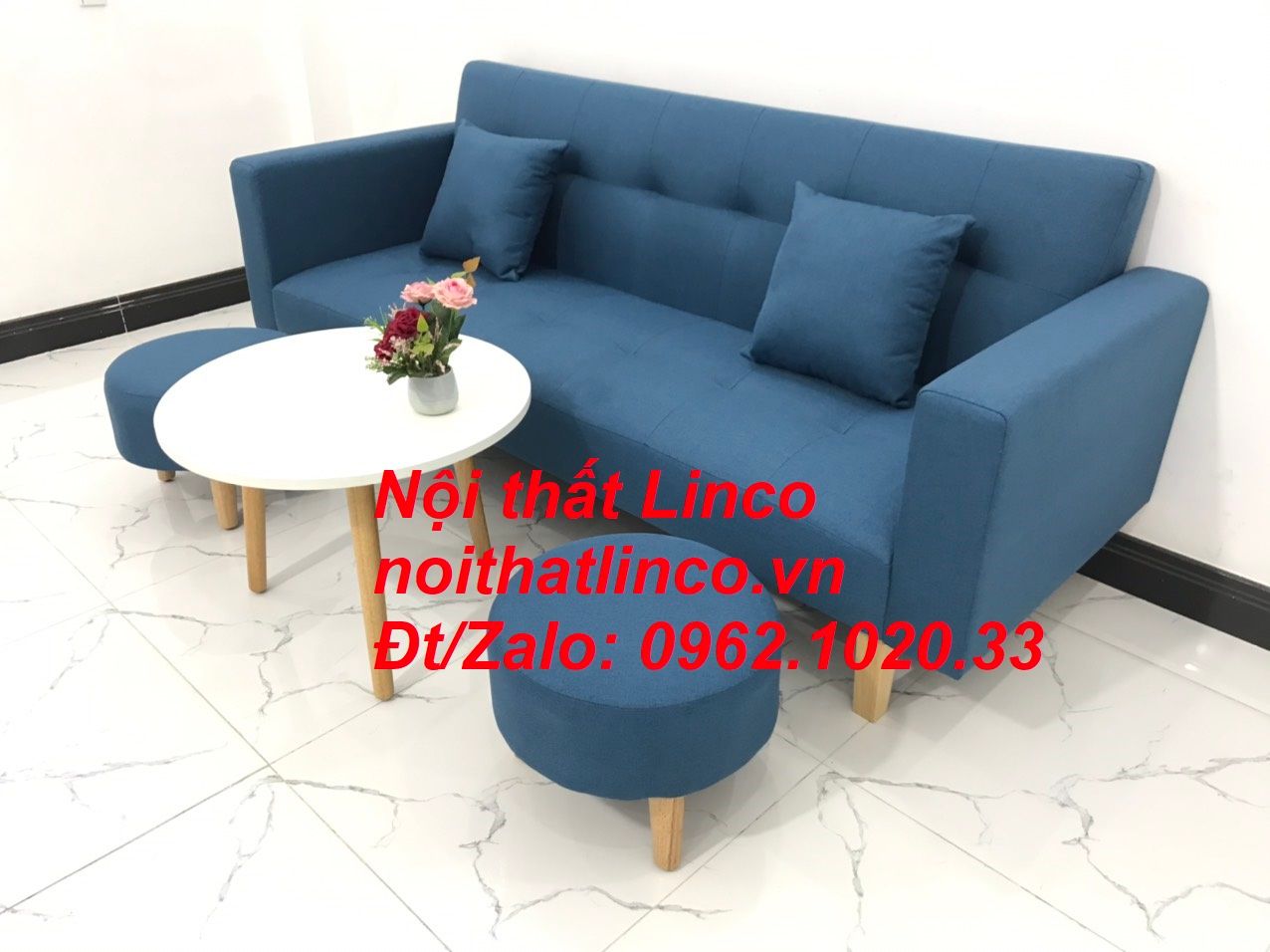 Bộ ghế sofa băng giường nằm dài 2m xanh dương nước biển