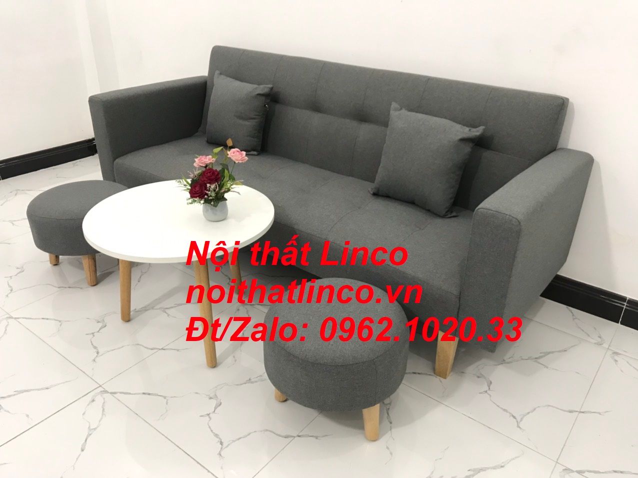 Bộ ghế sofa băng đa năng 2m giường nằm xám đen lông chuột giá rẻ