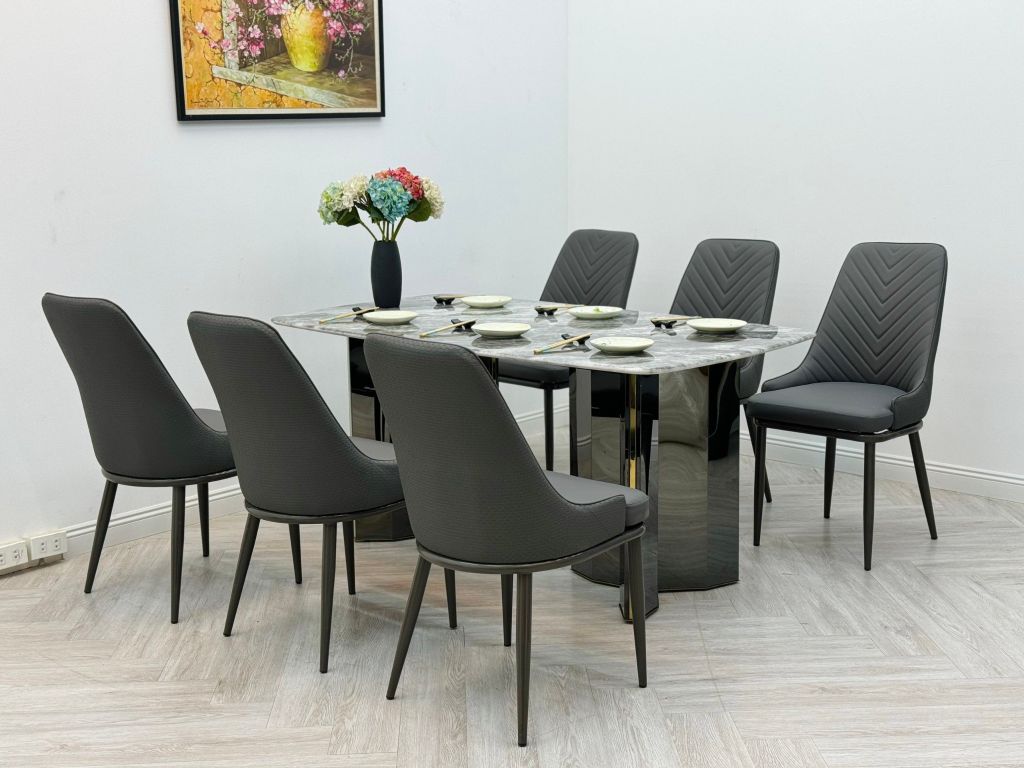Bộ bàn ghế ăn gia đình cao cấp 29-BAD6-G31-B77 bọc da Pu
