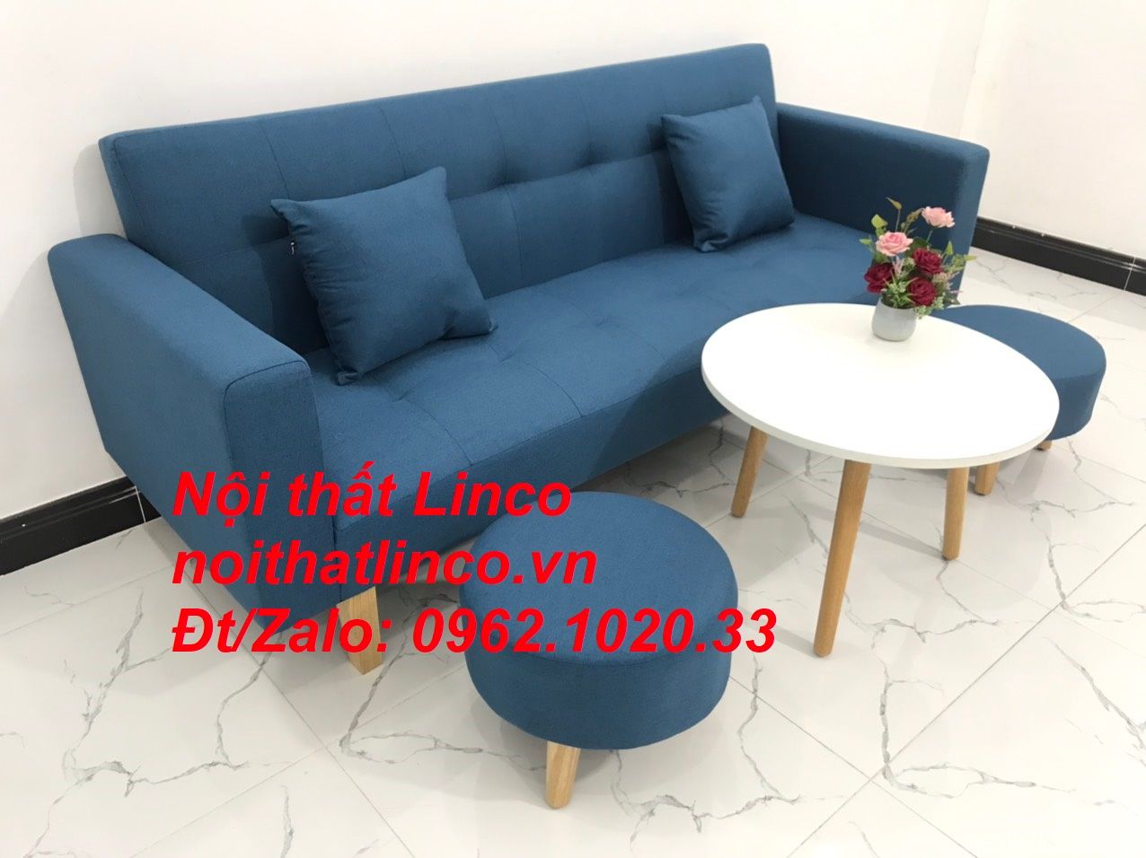 Bộ ghế sofa băng giường nằm dài 2m xanh dương nước biển