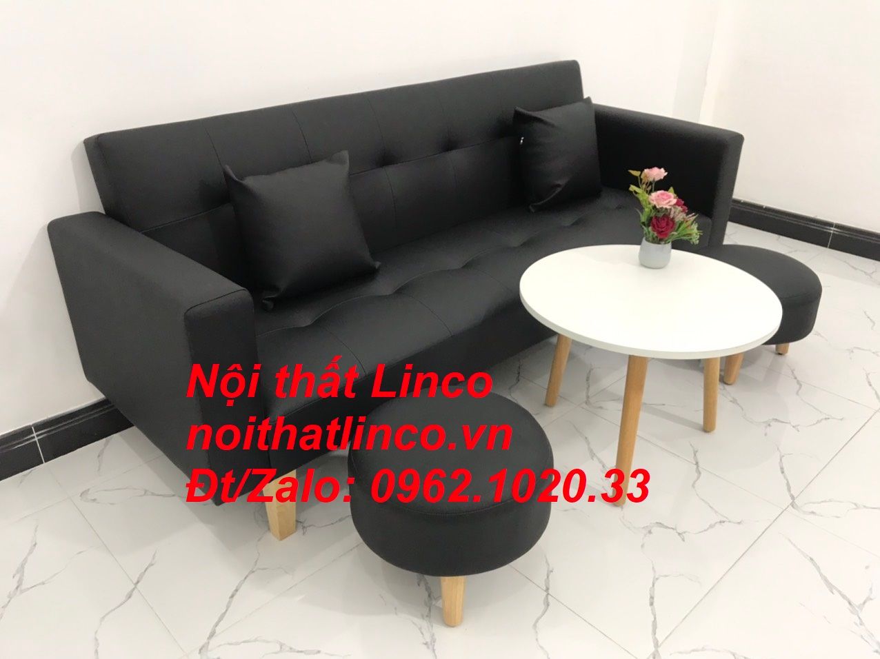 Bộ bàn ghế sofa băng đa năng mini nhỏ simili đen dài 2m