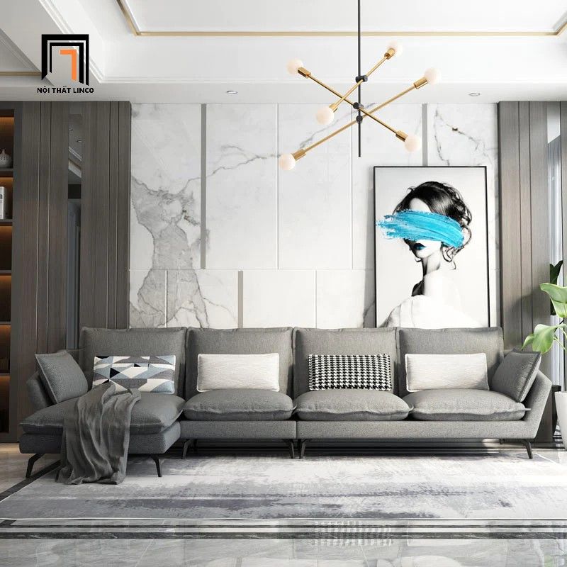 Bộ ghế sofa góc L vải nỉ GT195 Tomar 3m2 x 1m75 xám lông chuột