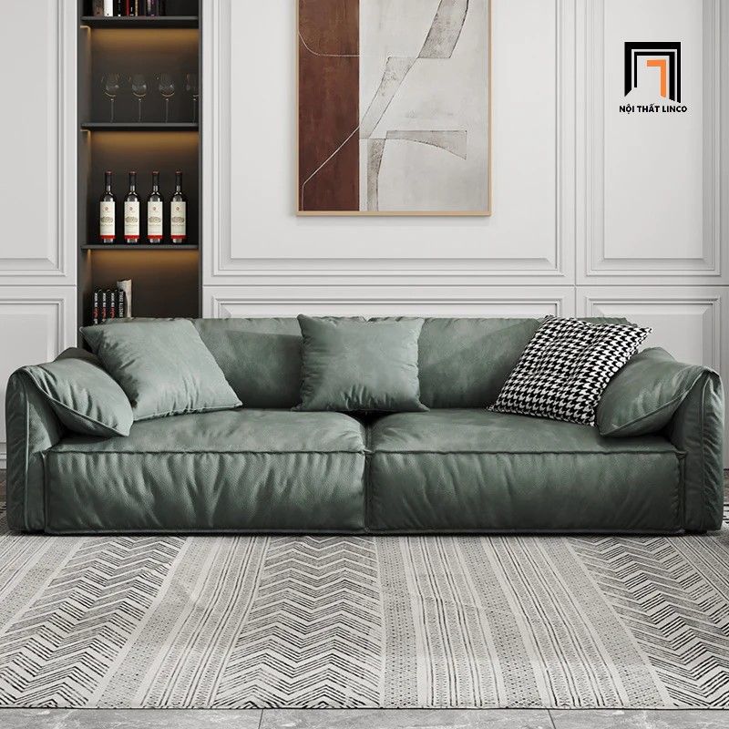 Bộ ghế sofa phòng khách da giả KT80 Mariubo màu xanh lá