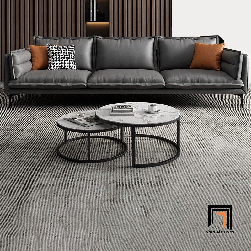 Bộ ghế sofa phòng khách cao cấp KT60 Cafin da Pu màu đen
