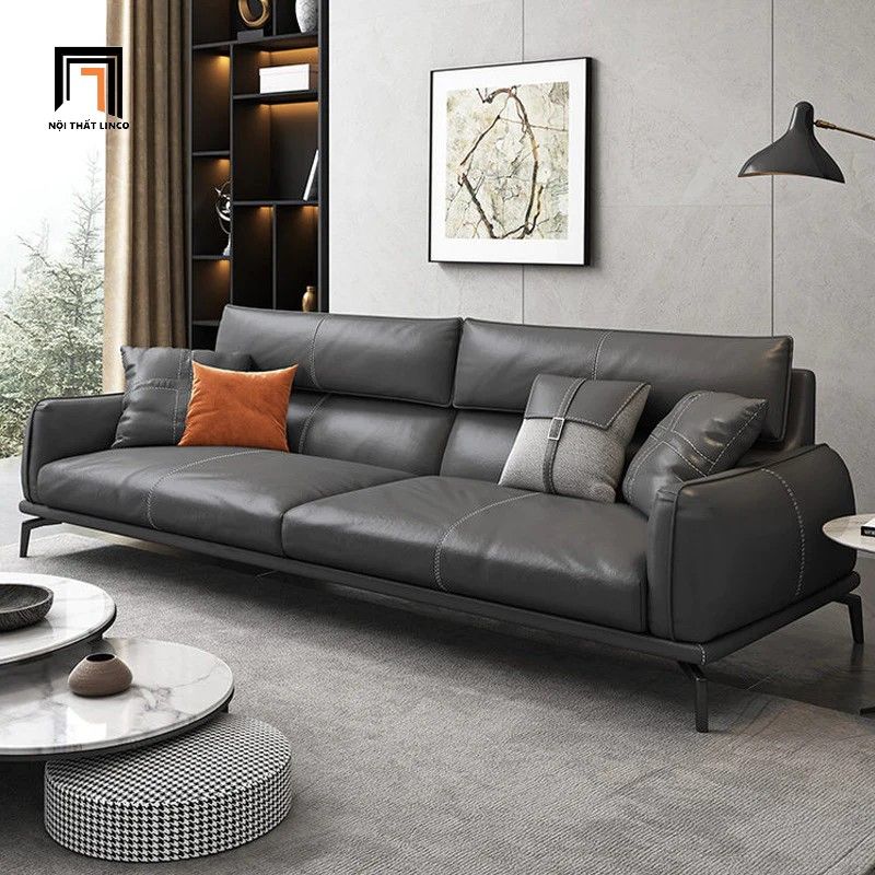 Bộ ghế sofa phòng khách hiện đại KT69 Flamy da giả đen