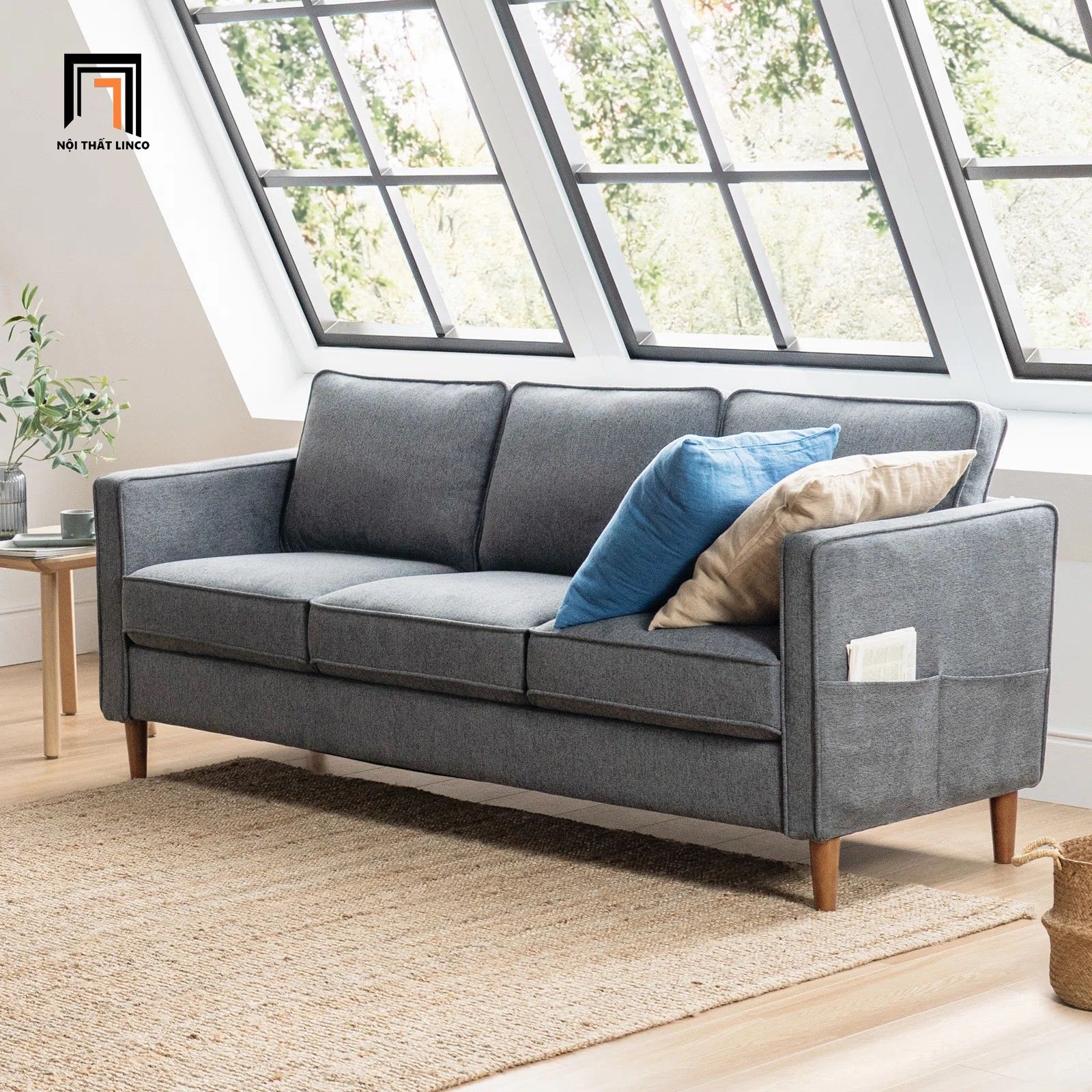 Ghế sofa băng 3 nệm ngồi BT201 Hana dài 2m xám lông chuột