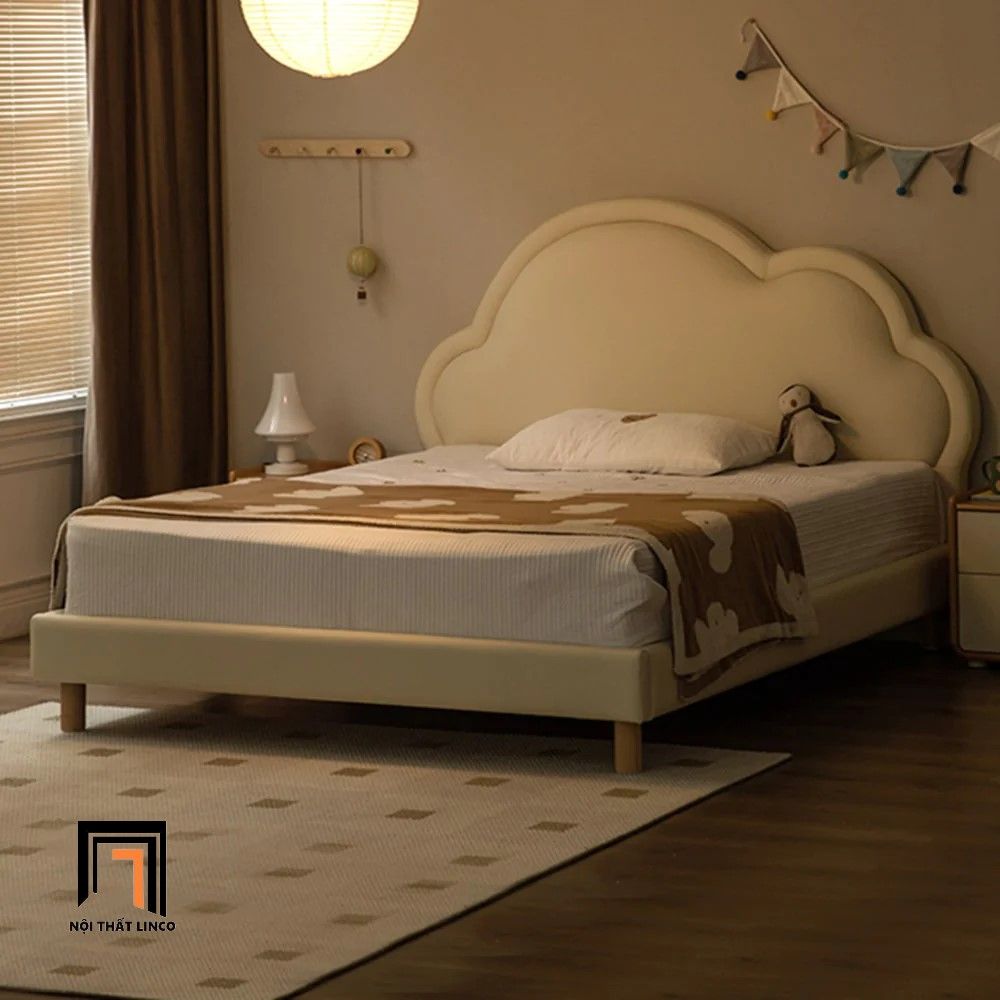 Giường ngủ da công nghiệp 1m6 x 2m GN38 Dillian màu trắng kem