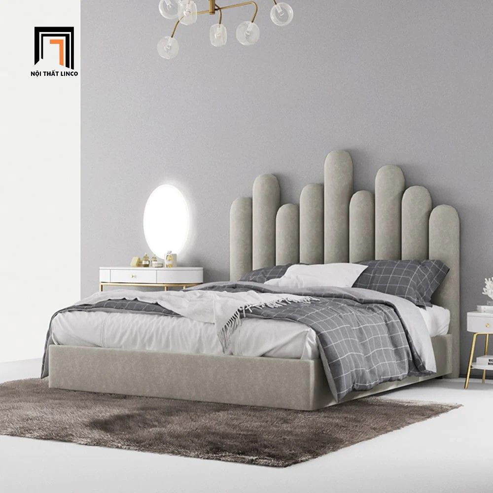 Giường ngủ dài 1m6 x 2m GN35 Nyasia vải nhung nỉ xinh xắn