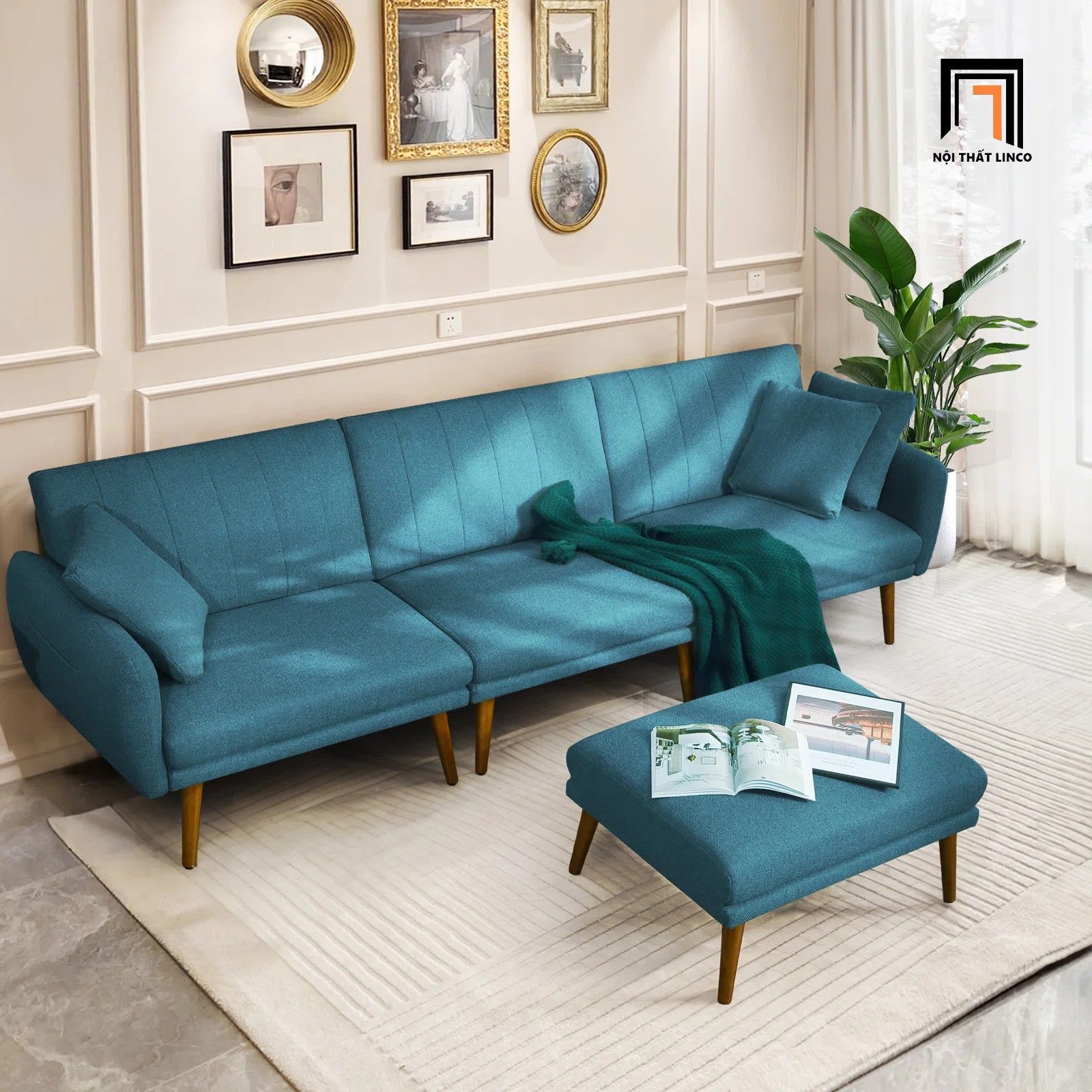 Ghế sofa giường nhiều ghế ghép lại GB72 Kelisha dài 2m6 xanh lá