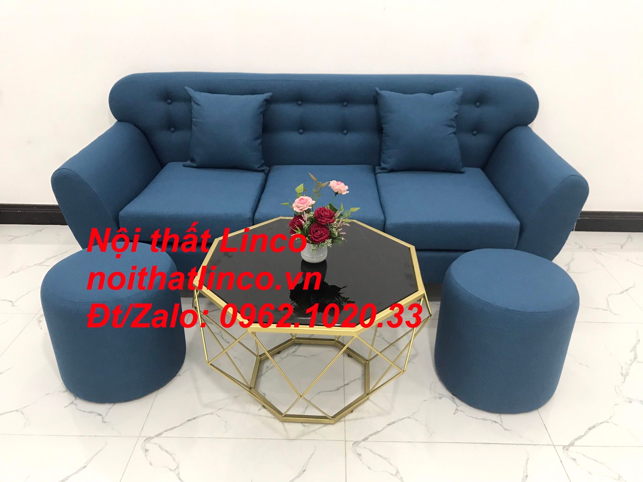 Sofa băng nhỏ giá rẻ | Sofa văng xanh dương rẻ | Nội thất Linco SG HCM