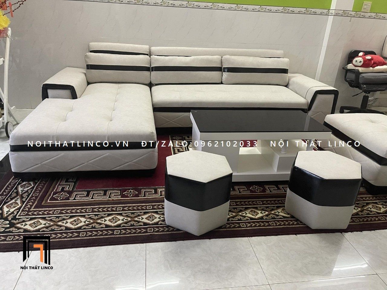 Bộ ghế sofa L phòng khách GT45 Blink 3m x 1m8 da công nghiệp