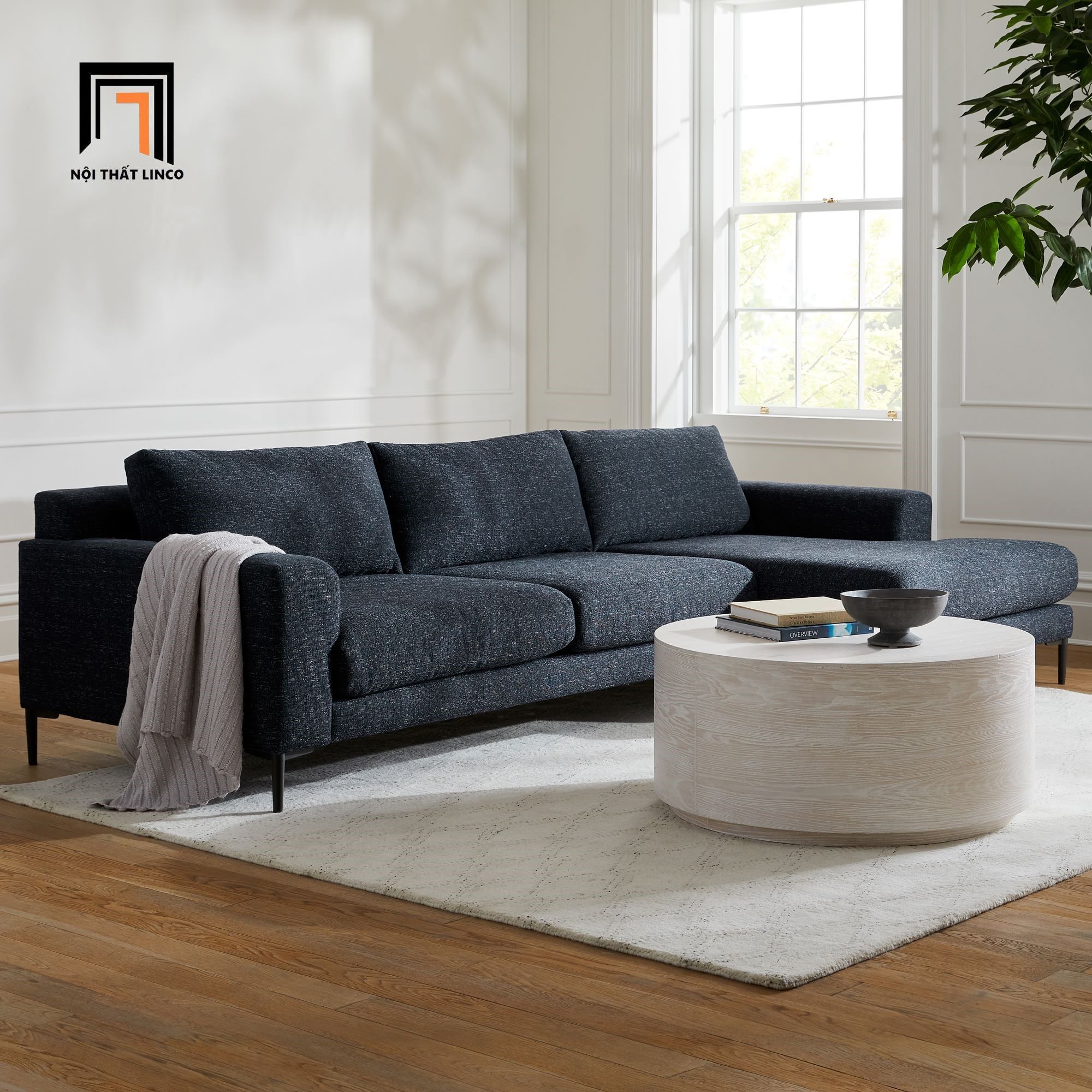 Bộ ghế sofa góc L phòng khách 2m4 x 1m6 GT134 Harper màu xanh đậm