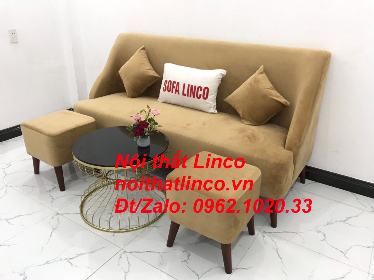 Bộ bàn ghế Sofa salong băng văng dài nâu sữa giá rẻ Nội thất Linco SG