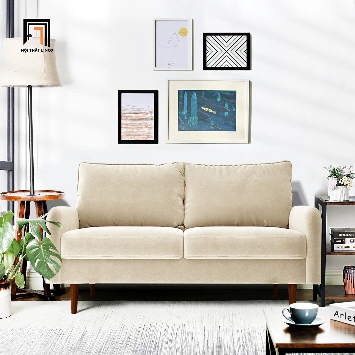 Ghế sofa băng nhỏ gọn BT203 Hessvilla dài 1m5 màu trắng kem