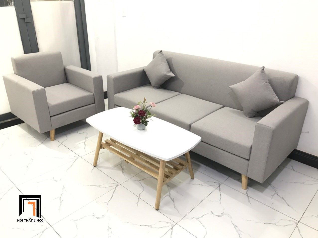 Bộ ghế sofa phòng khách giá rẻ NS05 màu xam ghi trắng