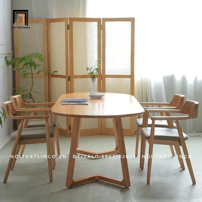 Bộ bàn ăn hình oval 4 ghế 48-KH4-G32-B92Oval mặt gỗ đẹp