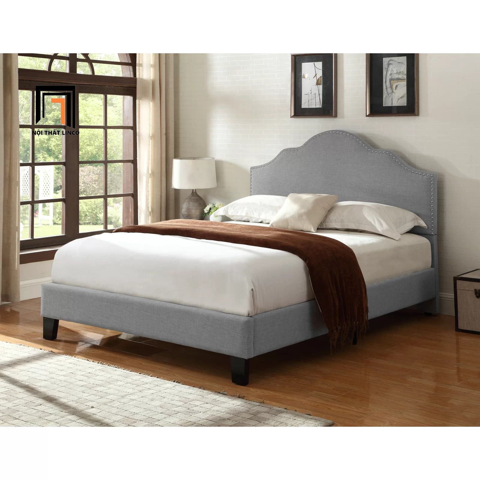 Giường ngủ phong cách Âu Mỹ GN22 Adel màu xám đậm