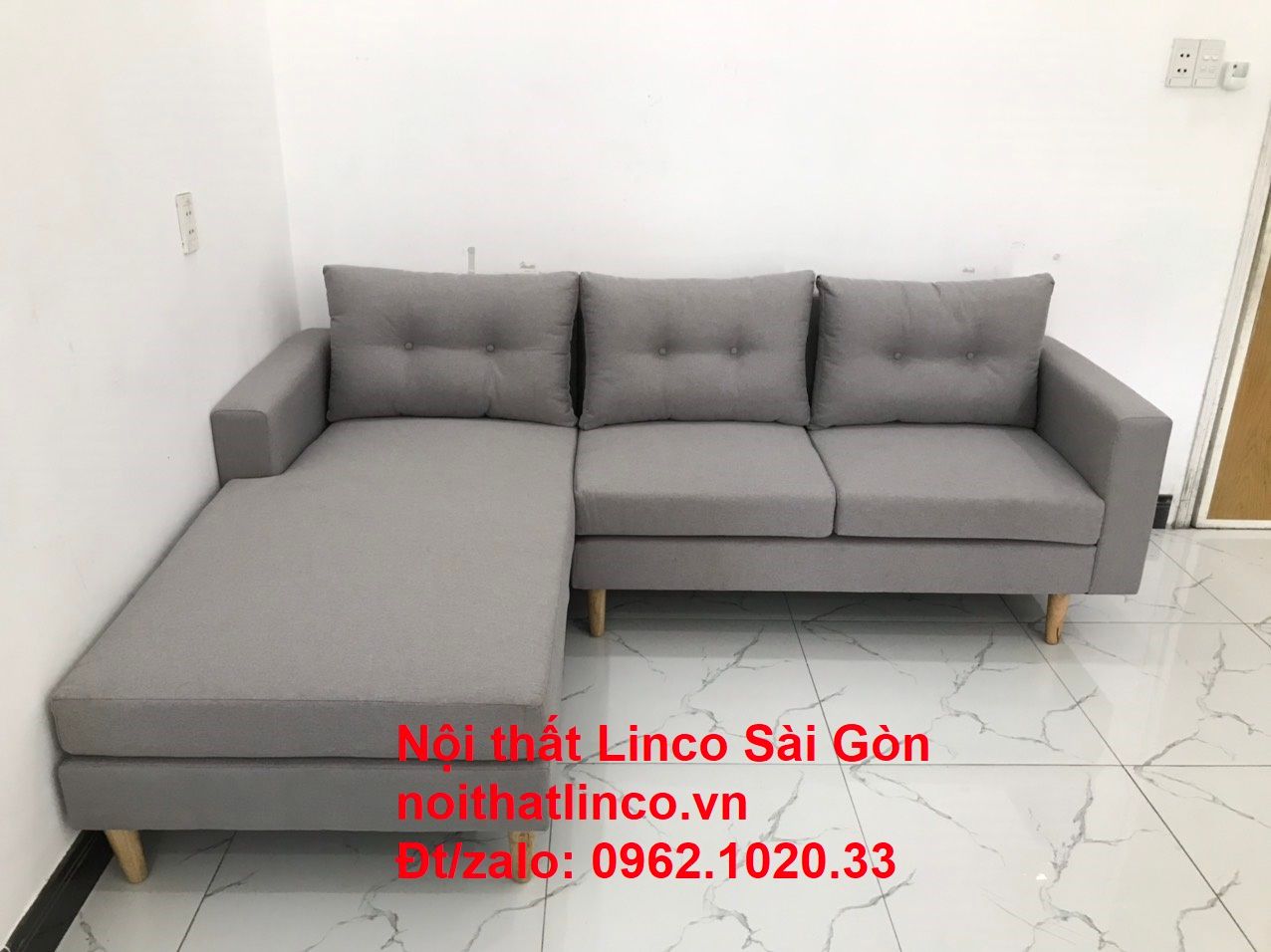 Bộ sofa góc giá rẻ | Ghế sofa góc L xám trắng đẹp giá rẻ nhỏ phòng khách | Nội thất Linco Tphcm Sài Gòn