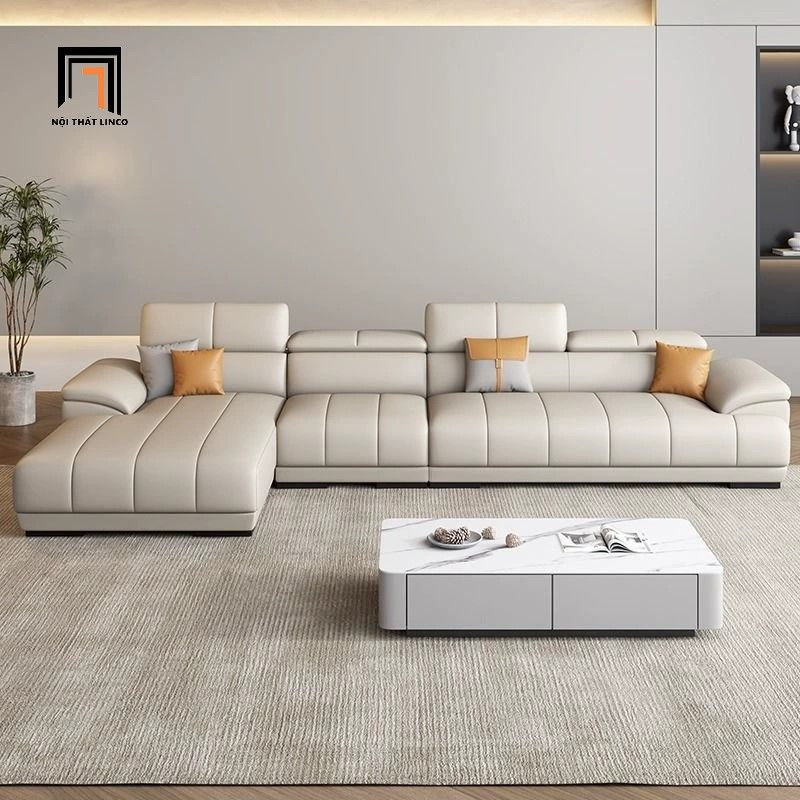 Bộ ghế sofa góc L sang trọng GT266 Tolstoy 3m x 1m6 xám trắng