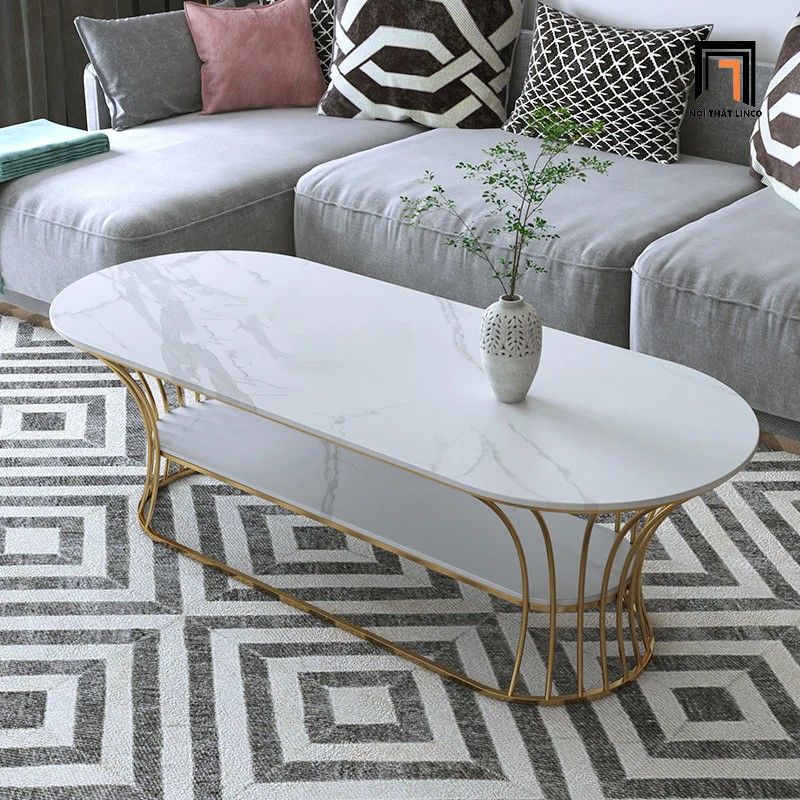 Bàn sofa phòng khách hình oval mặt đá 1m x 50 BSF50 Kirdy xám đậm