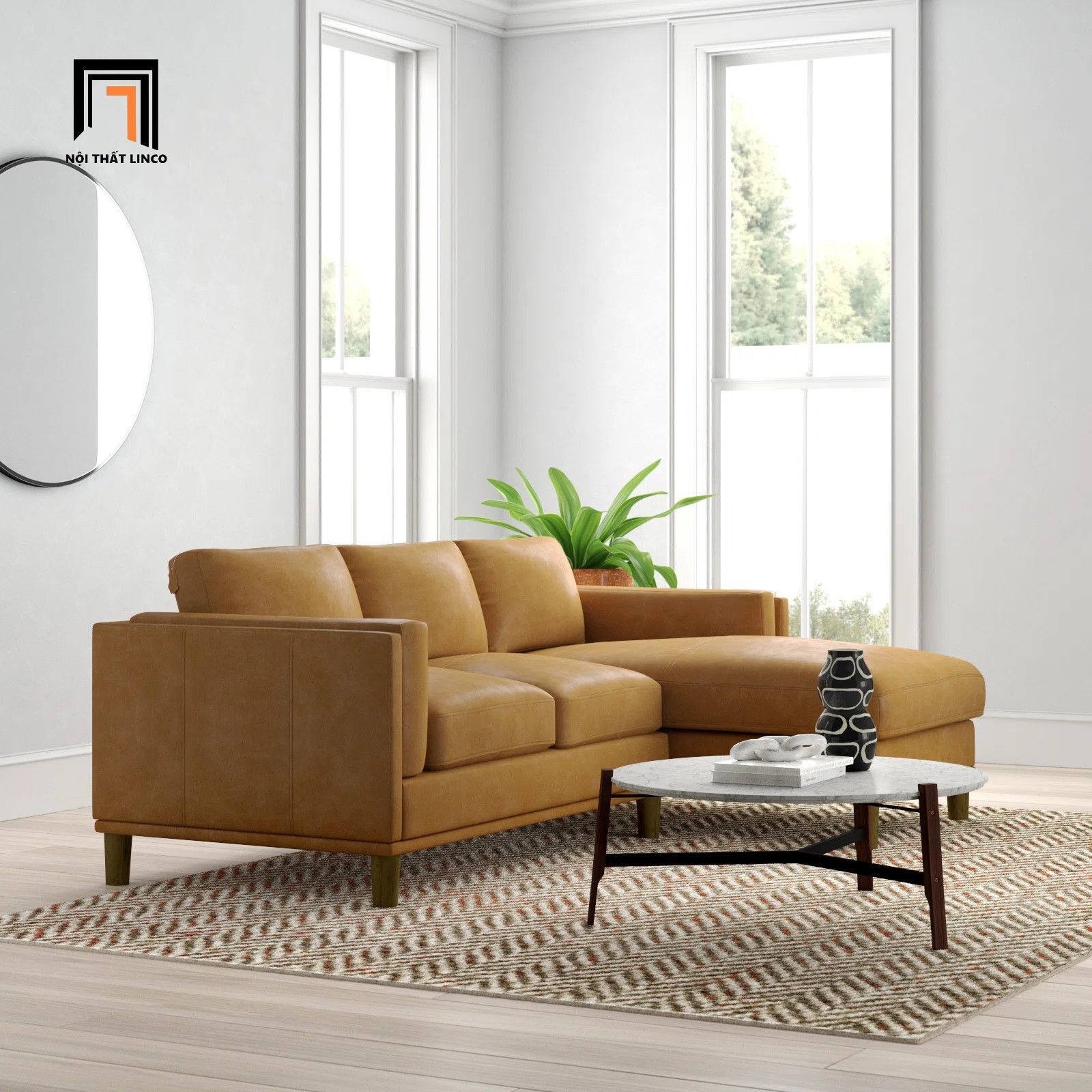 Ghế sofa góc L da giả màu nâu GT216 Kassy 2m4 x 1m6 giá rẻ