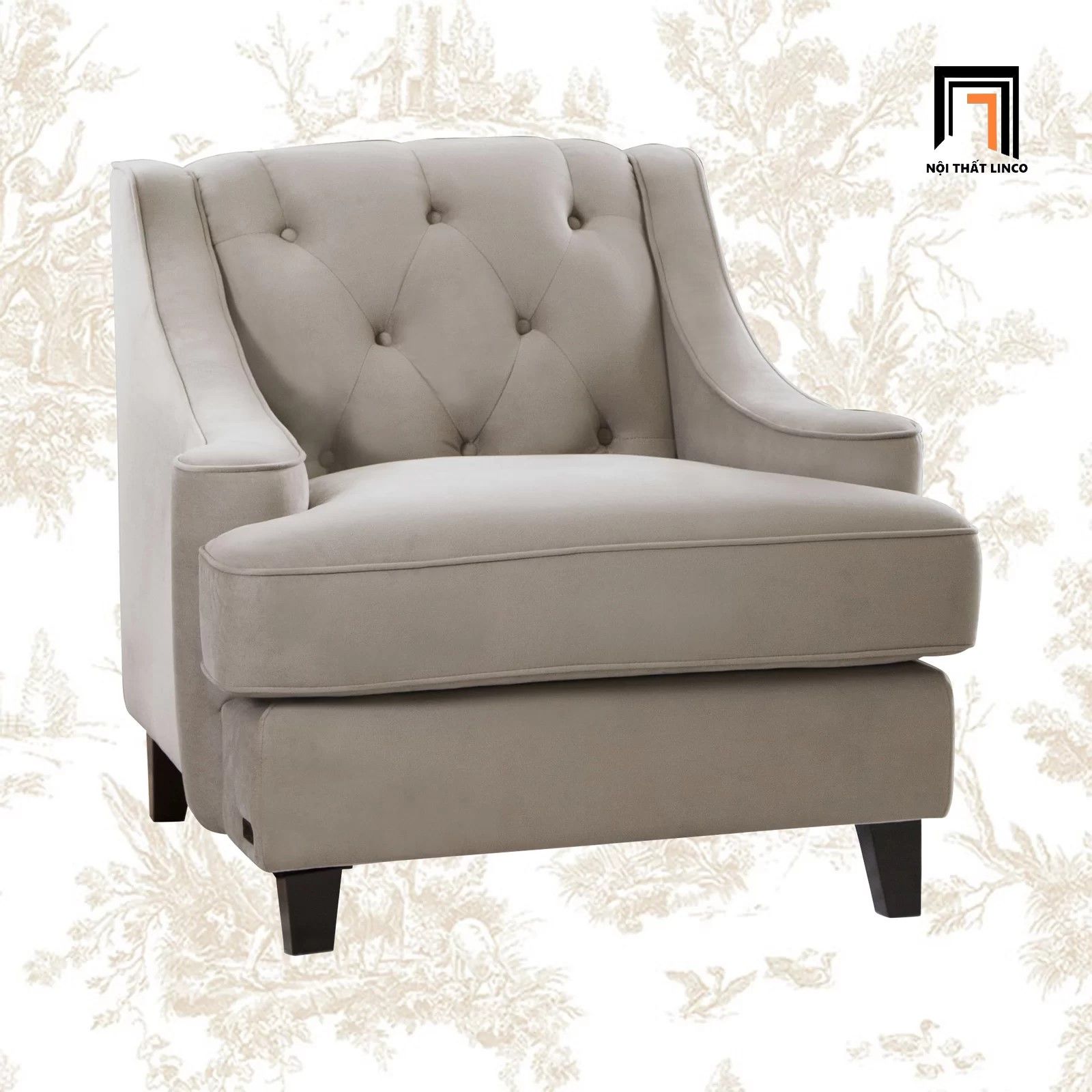 Ghế sofa đơn vải nhung DT43 Dolce màu xám lông chuột