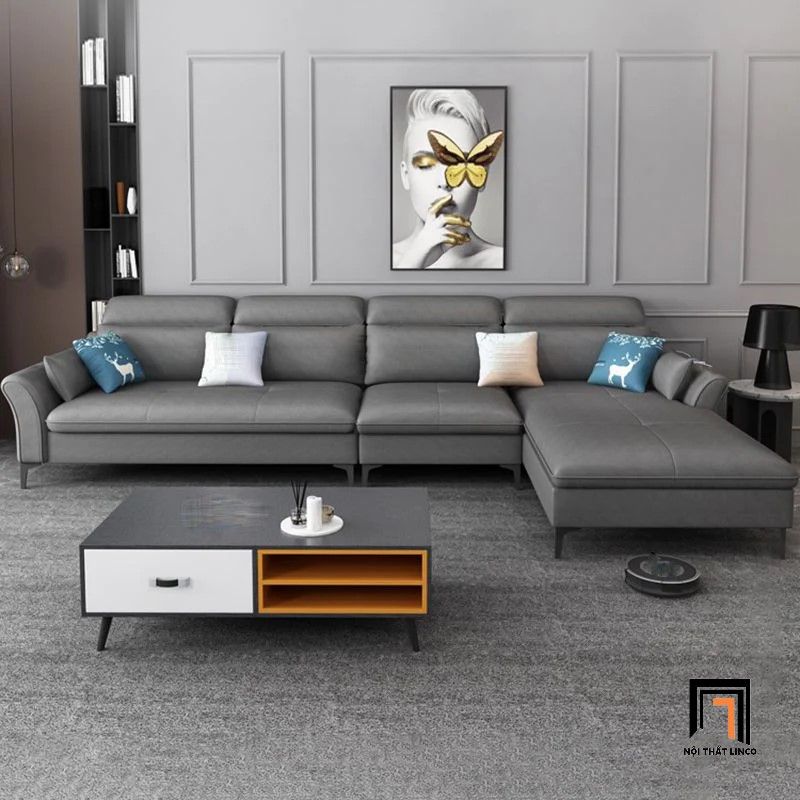 Bộ ghế sofa phòng khách 3m2 x 1m75 GT121 Fontana da giả xám