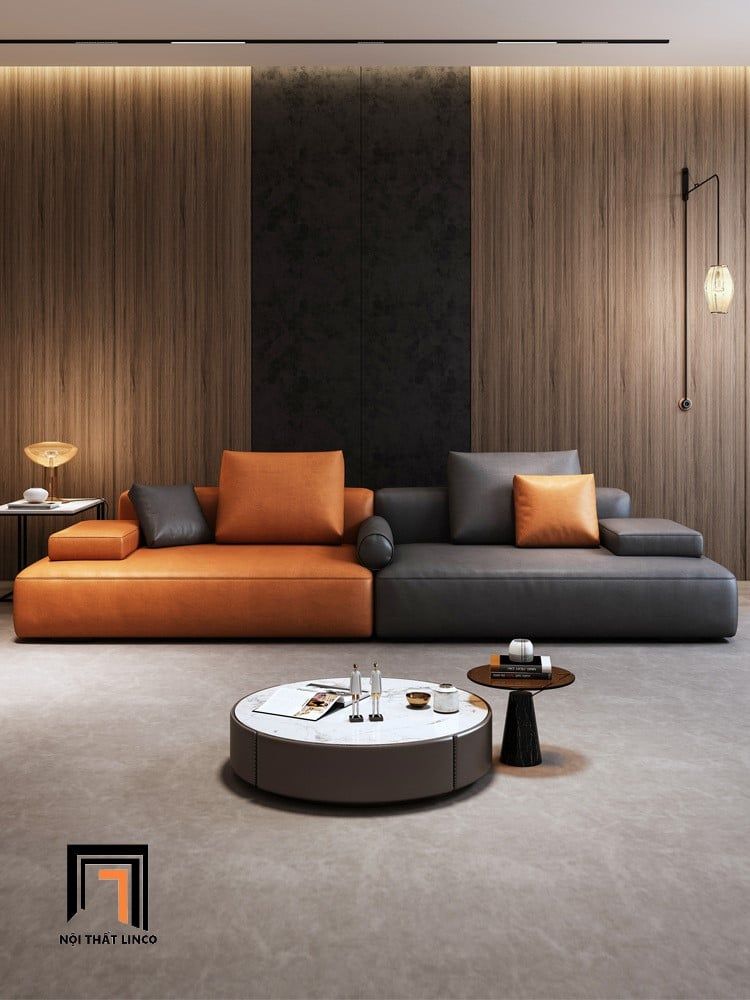 Sofa băng kiểu dáng hiện đại BT319 Anmer dài 3m phối màu da giả