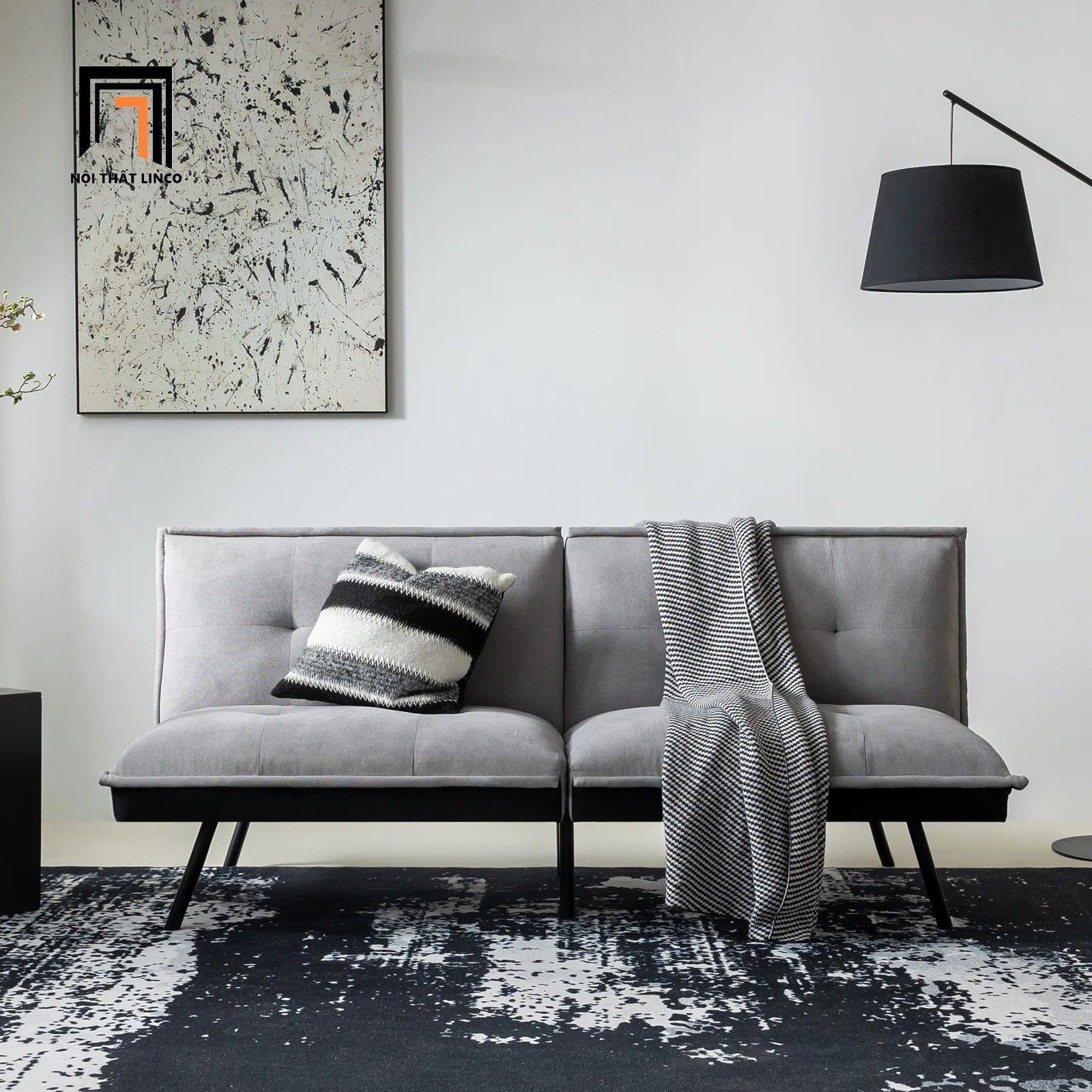 Ghế sofa giường nhỏ giá rẻ GB69 Jimmer 1m8 vải nỉ xám trắng