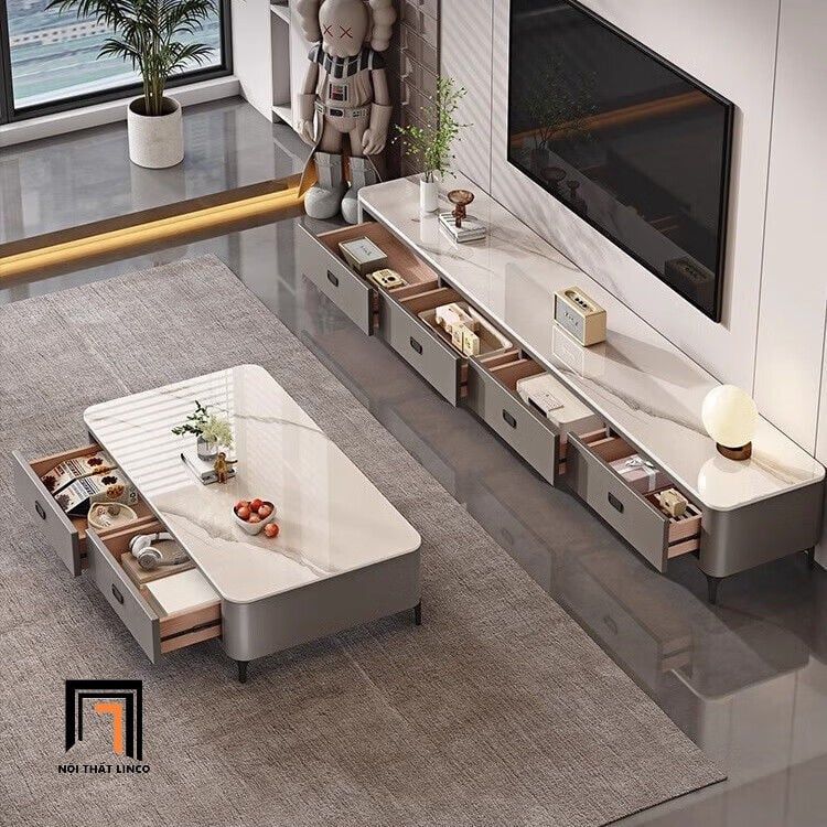 Bàn sofa cao cấp mặt đá đẹp BSF78 Olustee 1m1 x 55 2 hộc kéo