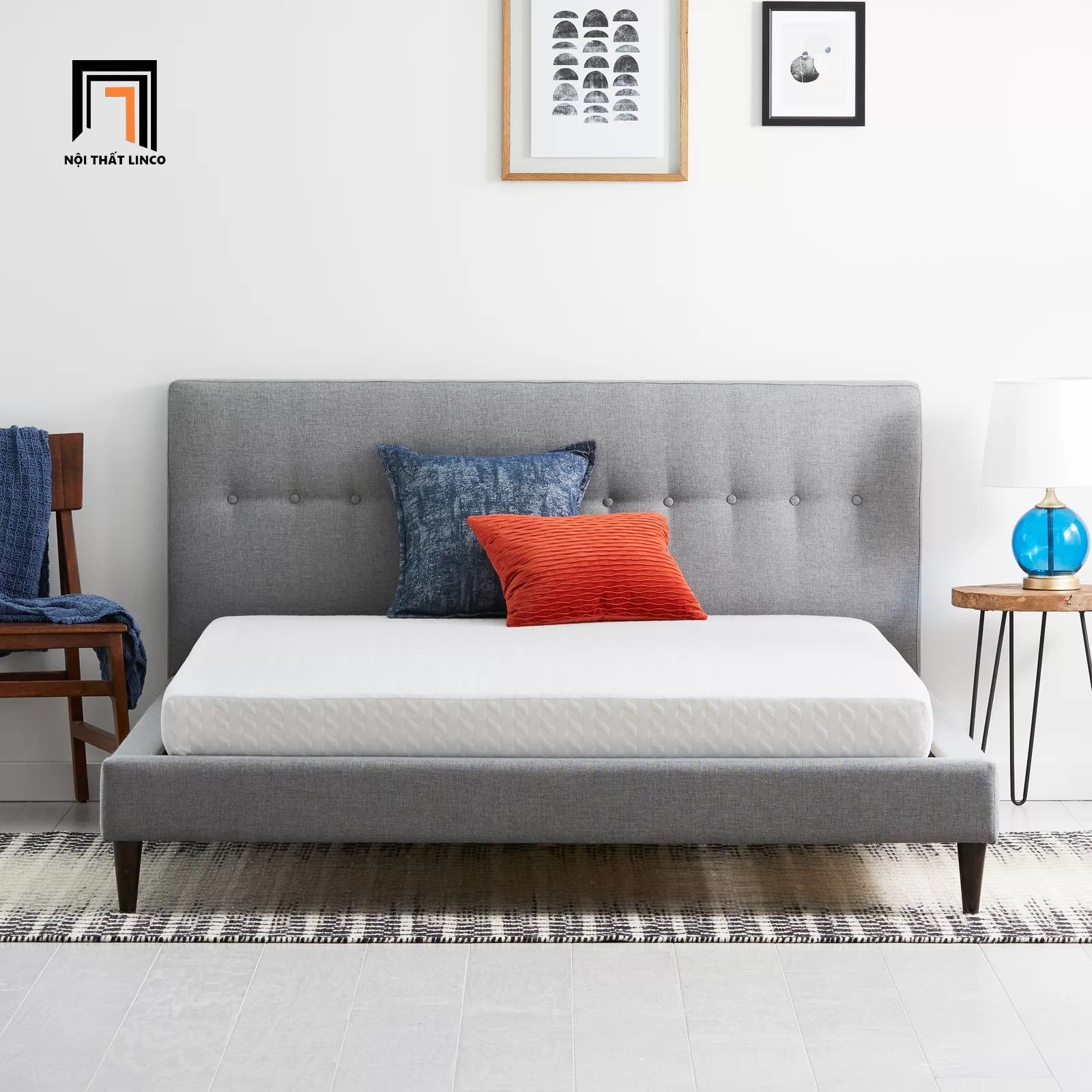 Giường ngủ bọc vải đẹp GN19 Laving dài 1m6 x 2m màu xám
