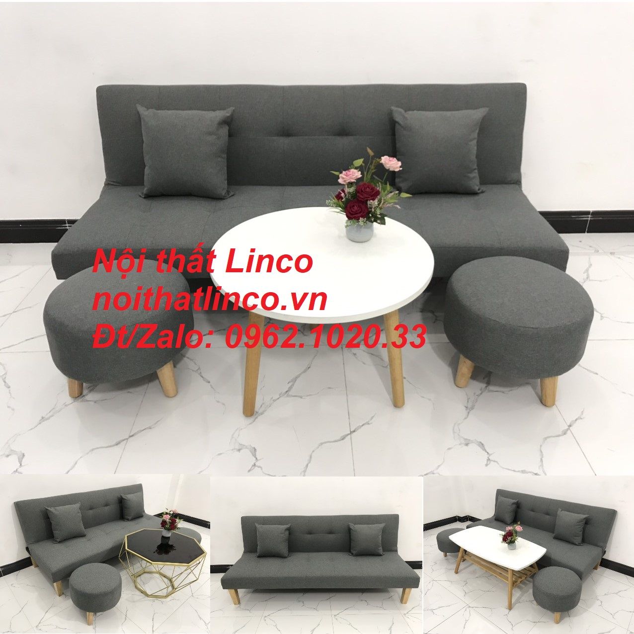 Bộ bàn ghế sofa giường bed SFG xám lông chuột đa năng