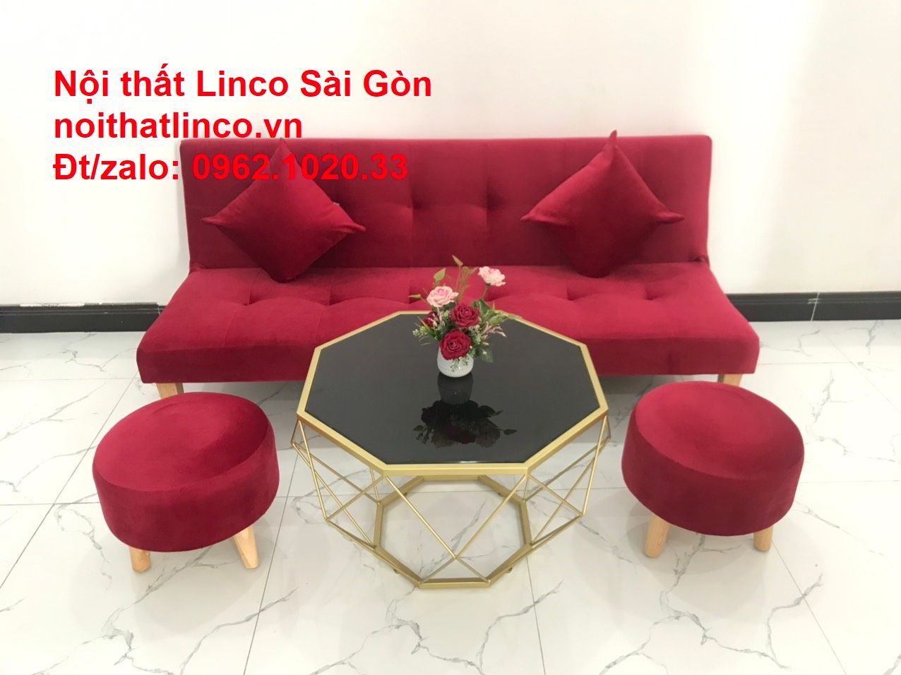 Bộ ghế sofa bed giường nằm màu đỏ mini nhỏ 1m7 giá rẻ đẹp Nội thất Linco Sài Gòn