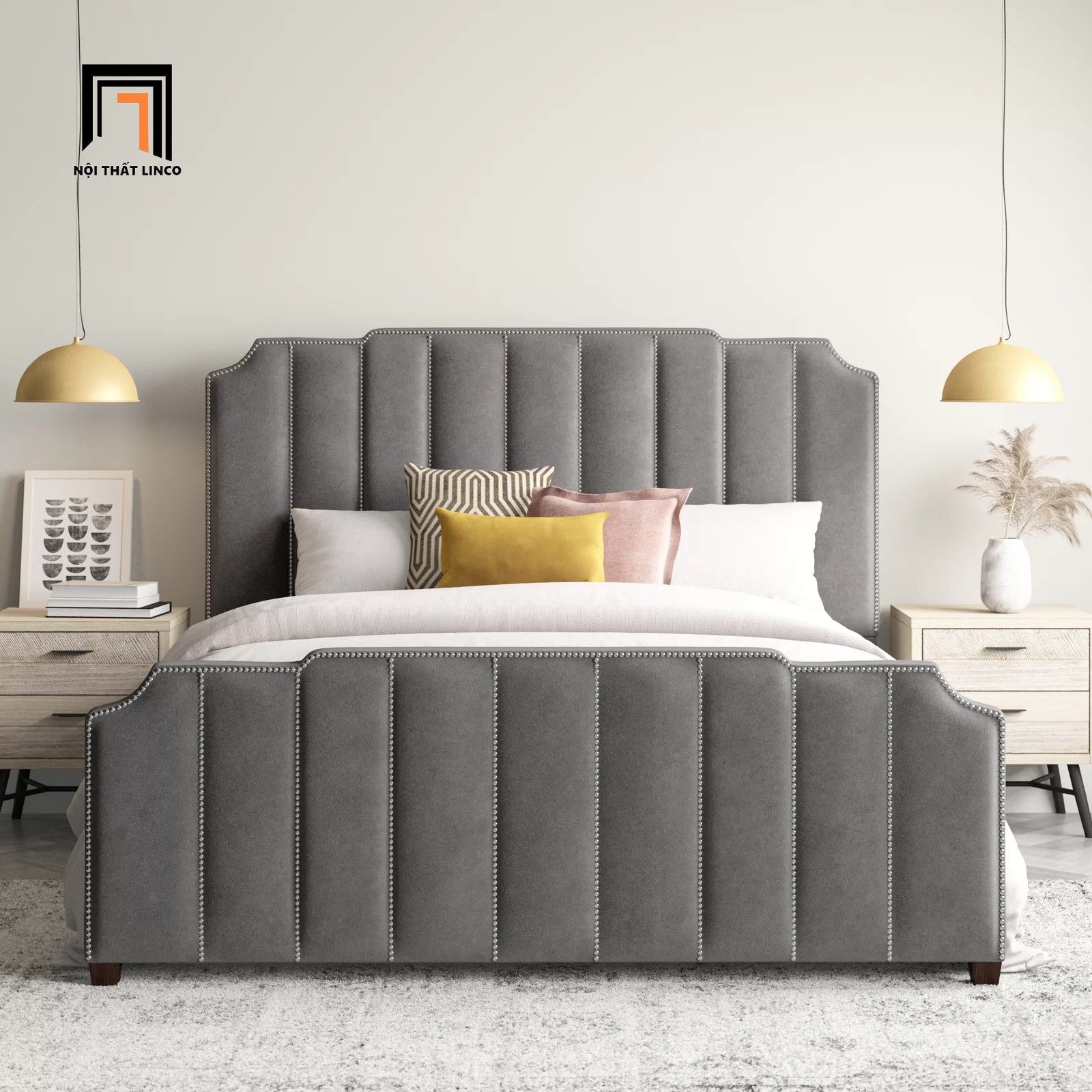 Giường ngủ sang trọng GN23 Pont vải nhung nỉ cao cấp