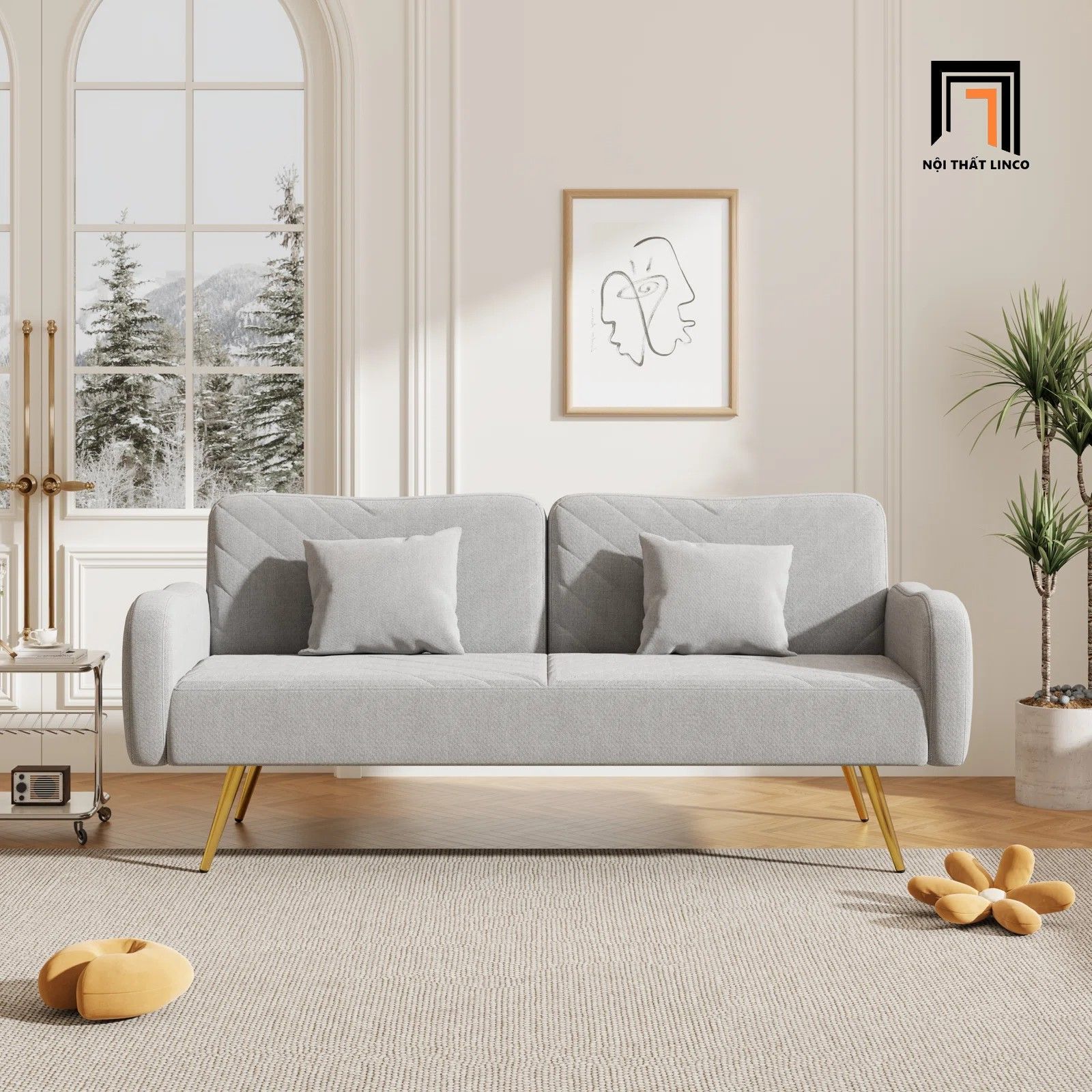 Ghế sofa giường màu xanh lá vải nỉ GB80 Casso dài 2m giá rẻ