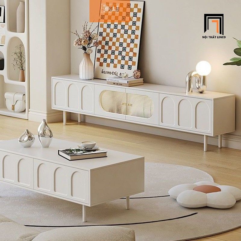 Bàn sofa hình chữ nhật 1m màu trắng BSF75 Glazier ván gỗ đẹp