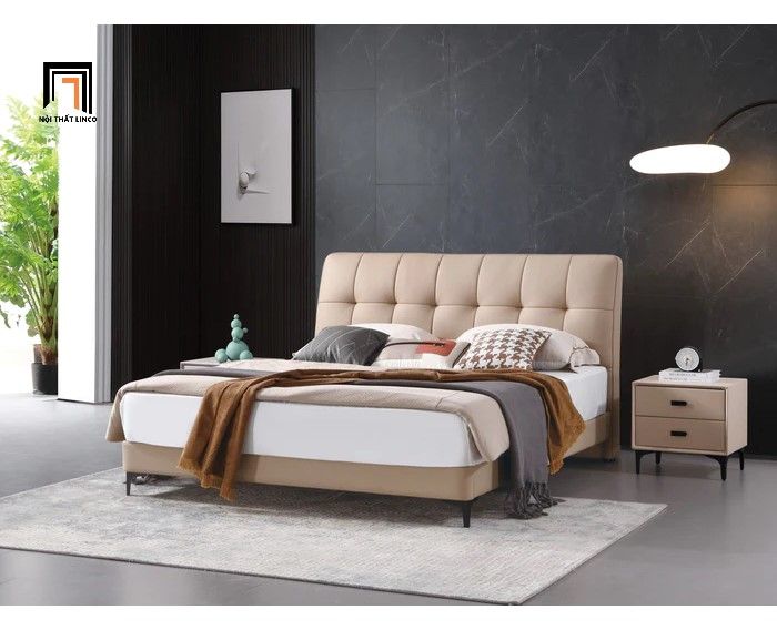 Giường ngủ nhỏ 1m6 x 2m GN70 Weddle vải nỉ màu trắng kem