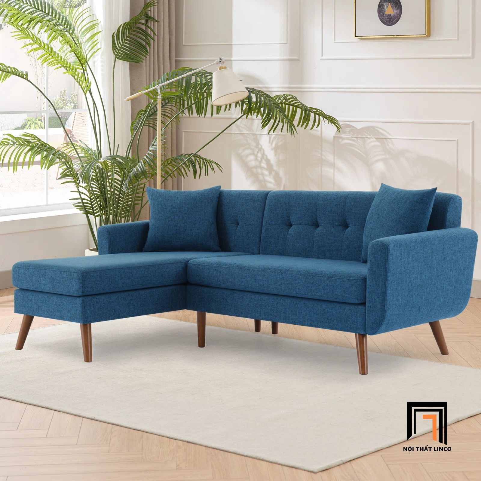 Sofa góc gia đình nhỏ 2m2 x 1m6 GT226 Catine xám đậm vải nỉ