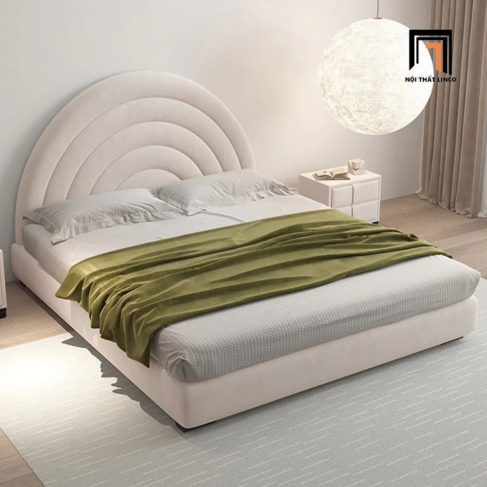 Giường ngủ bọc vải nỉ GN34 Bartley hình trăng tròn xinh xắn