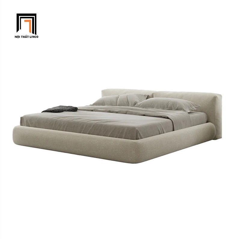 Giường ngủ bọc nệm GN48 Amos màu xám trắng vải nỉ bố