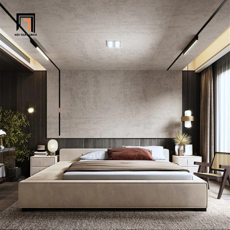 Giường ngủ hiện đại bọc vải nhung nỉ GN60 Anais cho diện tích lớn