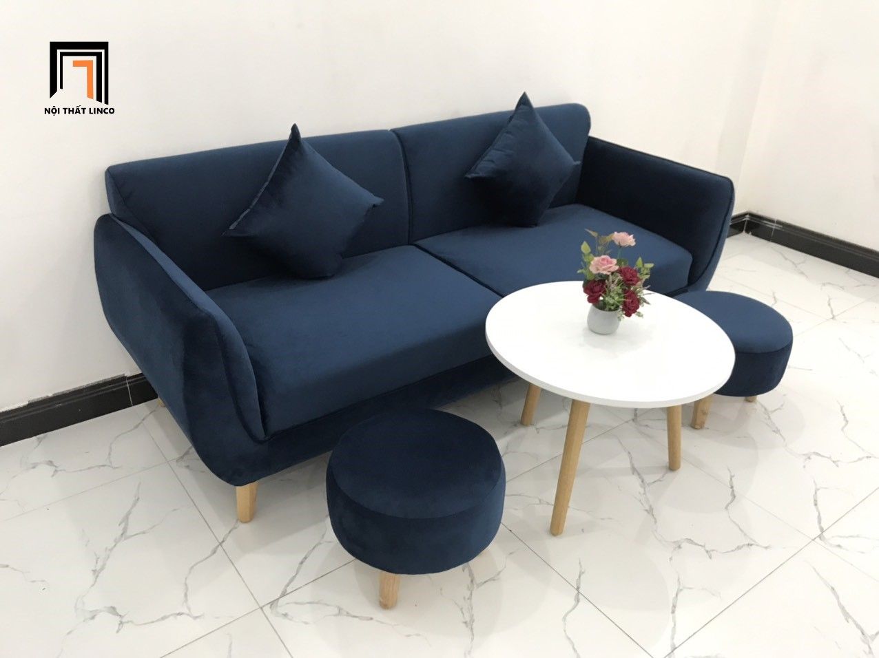 Bộ bàn ghế sofa băng văng dài 1m9 xanh dương đậm giá rẻ