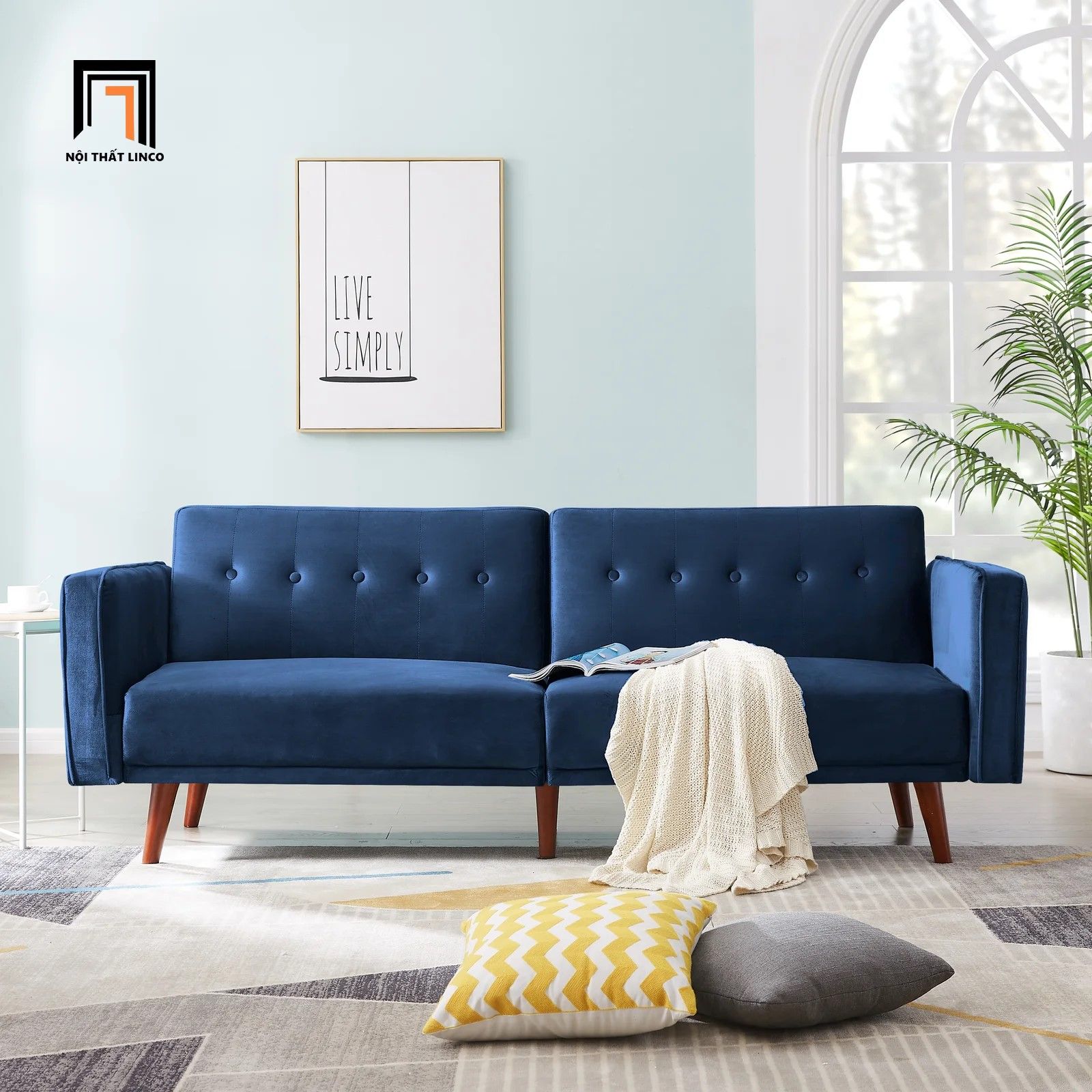 Ghế sofa bed bật giường nằm GB49 Oahu dài 1m9 xanh đậm