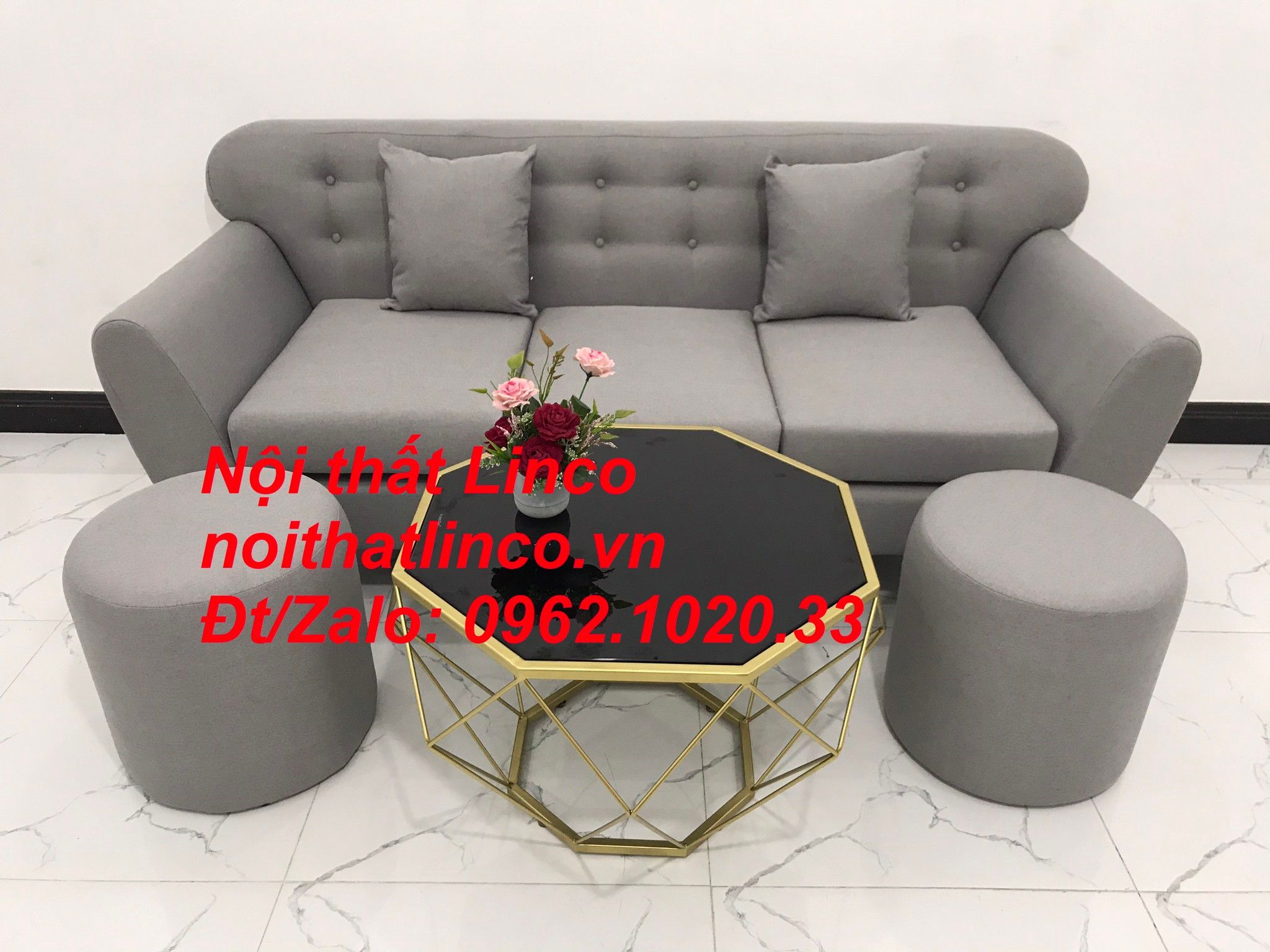 Bộ ghế sofa băng văng dài 1m9 xám ghi trắng giá rẻ Nội thất Linco HCM